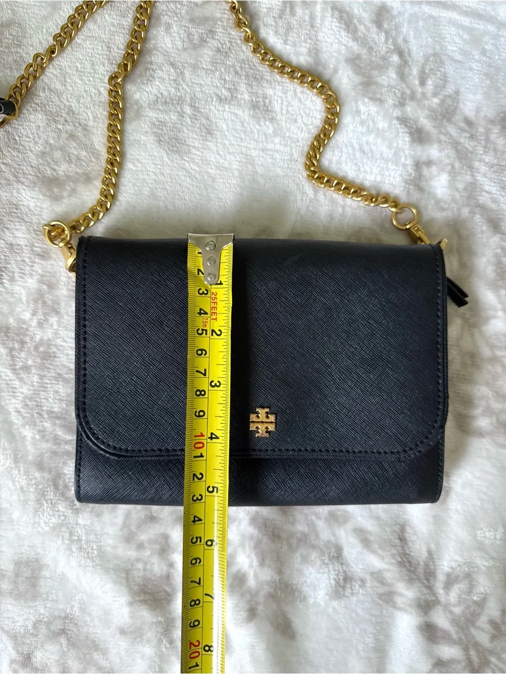 Tory Burch Emerson Chain Wallet Saffiano Leather Crossbody Bag - Black